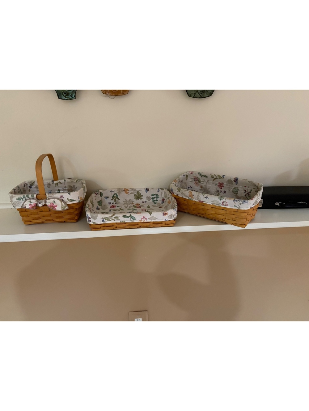 Vintage Longaberger Handwoven Baskets w/ Botanical Fields Fabric Liners